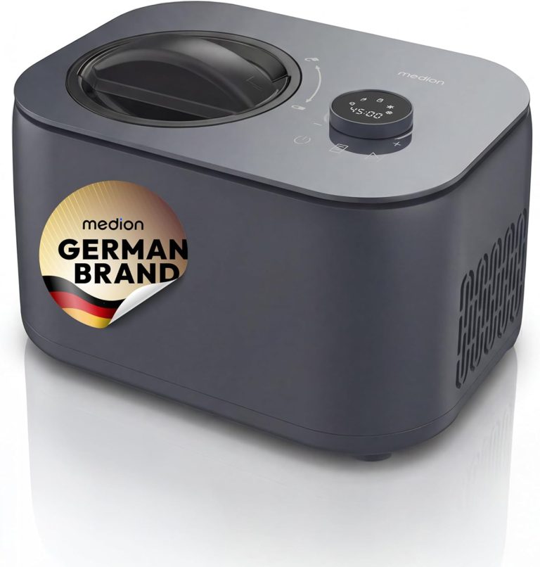 MEDION Sorbetière, Capacité pour 1 L de glace, Sans pré-refroidissement, Écran LED avec commande tactile, Bac à glace en aluminium amovible, MD 100116