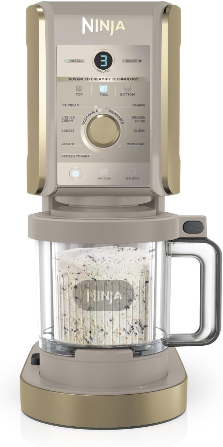 Ninja CREAMi Deluxe Machine à glace et sorbetière NC502EUSTGD, Stone/Or