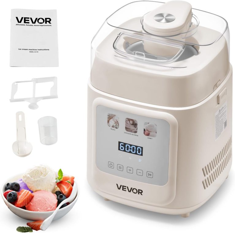 VEVOR Sorbetière Automatique Verticale de 1 L, Turbine à Glace Sorbets Yaourt Glacé avec Compresseur Intégré, Machine à Glace Électrique sans Pré-congélation, 4 Modes